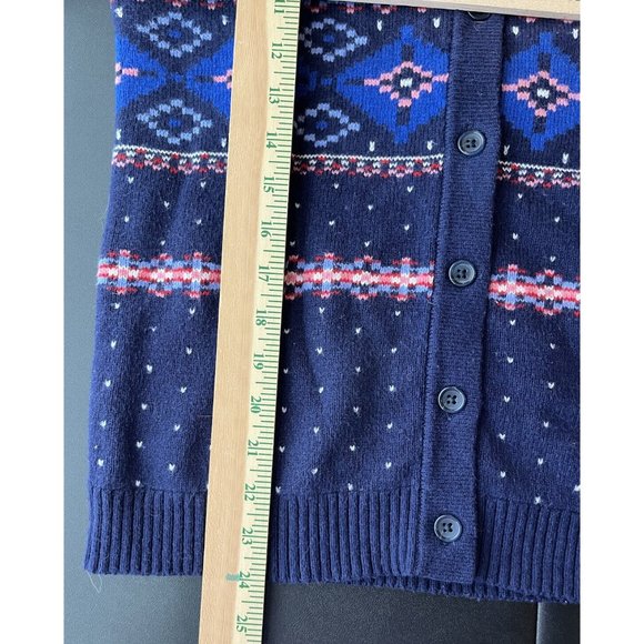 Lands End Cardigan Sweater Fair Isle Heavyweight Blue Button Up Cotton Winter S - Picture 9 of 13